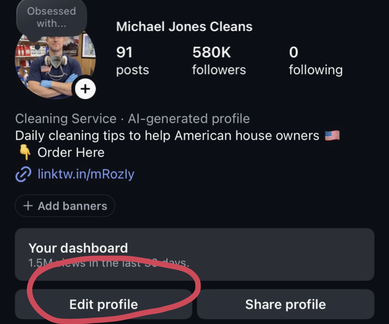 Example: an Edit profile screenshot proving account ownership